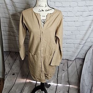 Chico's Linen/Cotton Duster Length Snap Front Cardigan Size 0 (Small) Beige